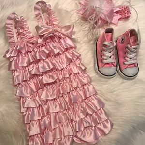 NIB size toddler pink high top baby converse plus baby romper and headband